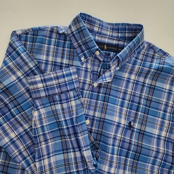 Ralph Lauren Classic Fit blue white‎ plaid shirt long sleeve mens size M 15.5 - Picture 1 of 6